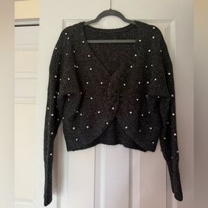 Express Black V-Neck Sweater with Metallic Studs
